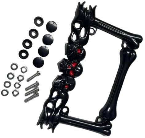 Kennzeichenhalter seitlich Nummernschildhalter 3D Schädel Kopf Motorrad Nummernschild Rahmen Anzahl Platten Halter Motorrad Teil(Black)