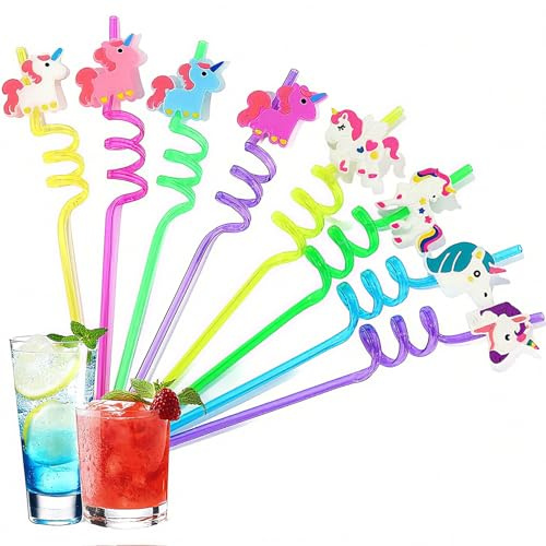 8 Stück Einhorn-Form Strohhalme Kinder, Niedlich Bubble Tea Strohhalme Plastik, Neuheit Spaß lange Strohhalm Kinder Geeignet für Geburtstagsdekorationen Themenpartys Getränke