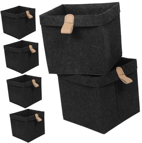 DECORNIJIA 6 Pezzi Cesti Portaoggetti in Pieghibili con Manici Contenitori Grandi per Cameretta Giocattoli Asilo e Organizer in Grigio Scuro
