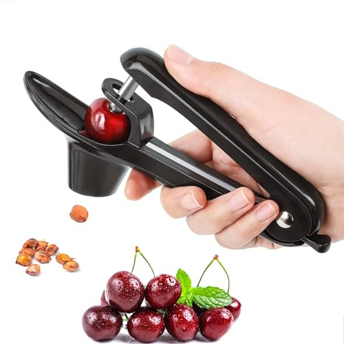 Stainless Steel Cherry Pitter – Easy Cherry Stone Remover for Olives, Cherries & Small Fruits – Durable Fruit Pitter Tool with Comfort Grip (Black)