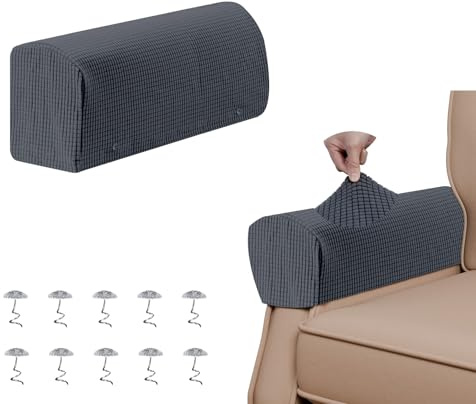 Zdada Lot de 2 housses de fauteuil antidérapantes et amovibles en polyester extensible pour canapés, chaises (2 x gris foncé)