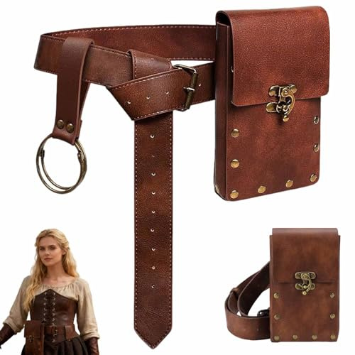 Mittelalter GüRtel, Halloween Nekromanten Anzug mit Gürteltasche, Mittelalter Accessoires Set, Mittelalter Gürtel Damen, PU-Leder Mittelalter Accessoires Set, für Cosplay, Maskerade, Halloween
