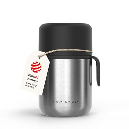 LARS NYSØM Isolerad Matbehållare i Rostfritt Stål - Läckagesäker Lunchburk för Varm och Kall Mat, Bredöppnad Termos för Soppa, Arbete och Resor (Stainless Steel, 500ml)
