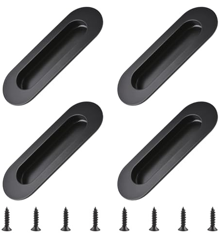 MOROBOR 4 manijas empotradas para gabinete, pomos ovalados de acero inoxidable negro con tornillos integrados para puerta corrediza empotrada de cajones de armario, 117 mm