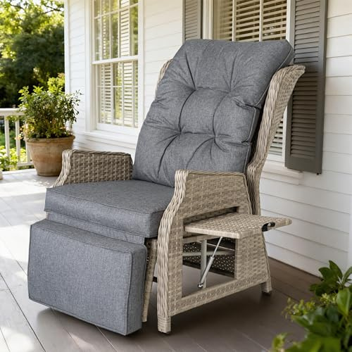 COMLAX FIELD Gartensessel mit Liegefunktion Wetterfest, Liegesessel Outdoor | Garten Relaxsessel, Rattansessel, Loungesessel, Polyrattan Outdoor Sessel, Relaxliege, Balkonsessel, für Garten Balkon Innen