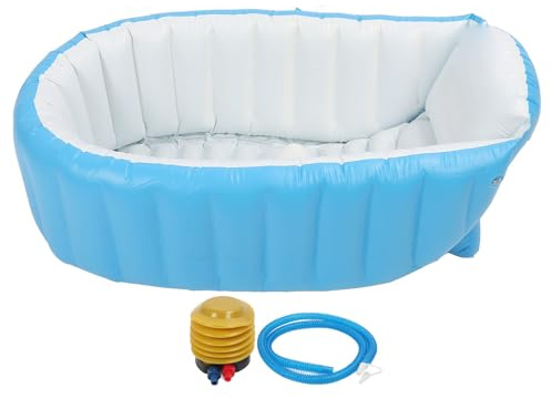 Alomejor Aufblasbare Babybadewanne, Tragbare, Faltbare, Rutschfeste Badewanne für Kleinkinder mit Luftpumpe, Weiches PVC-Material, Ergonomisches Design, 45° Geneigte Rückenlehne, (hellblau)
