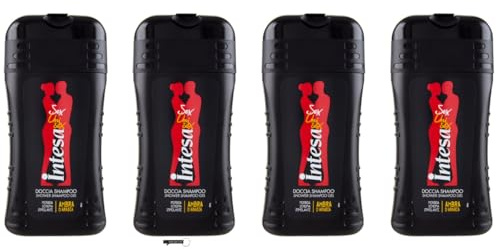 Intesa - 4 gel doccia Sex unisex, Ambra d'Arabia, formula delicata, 250 ml, + portachiavi Italy Shop Service in omaggio