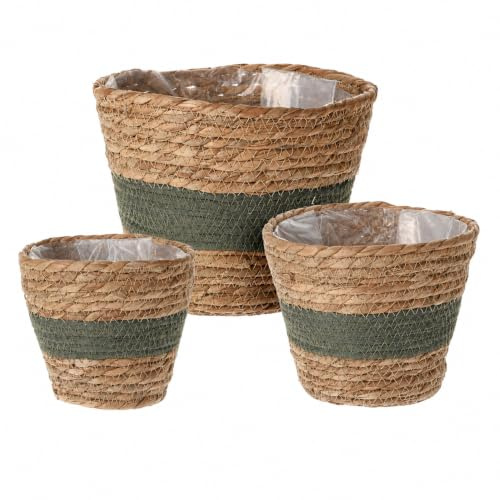 Muddy Hands Set of 3 Seagrass Plant Pots with Plastic Inner Liner, Natural Woven Indoor Planters for Houseplants, Herbs & Flowers, Decorative Basket Plant Holders, Small Medium Large