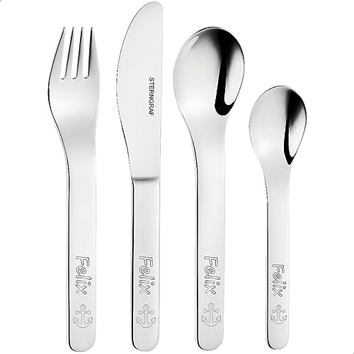 Sterngraf Kinderbesteck mit Gravur Anker + Name 4tlg personalisiert mit Namensgravur - Gravurbesteck