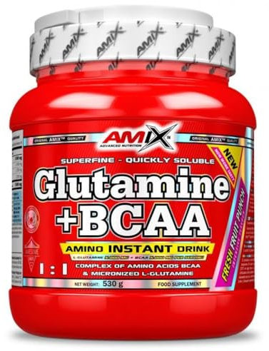 AMIX - Bcaa Glutamina - 530 Gramos - Complemento Alimenticio de Glutamina en Polvo - Reduce el Catabolismo Muscular - Óptimo para Deportistas - Sabor Piña - Aminoácidos Ramificados
