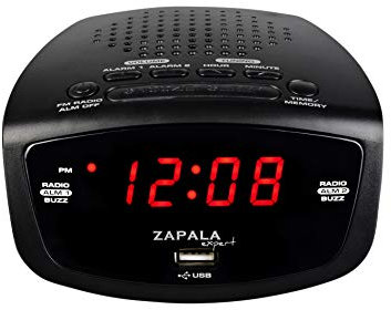 ZAPALA expert Wake-Up Alarm Clock with Radio for Bedside or Kitchen, Dual Alarm, Sleep & Snooze Function, FM Radio with 10 Preset Station, USB Port for Smart Phones and Tablets Charging