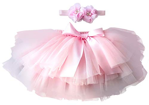 YONKOUNY Gonna Tutu Neonato Bambino Vestito Corto Principessa Tulle con Hairband Set Gonna (Rosa, 0-6 Mesi)