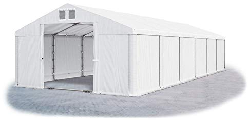 Das Company Lagerzelt 6x12m wasserdicht mit Bodenrahmen und Dachverstärkung weiß Zelt 560g/m² PVC Plane hochwertig Zelthalle Summer Plus SD - Faltpavillon - Gartenpavillon - Pavillon - Partyzelt
