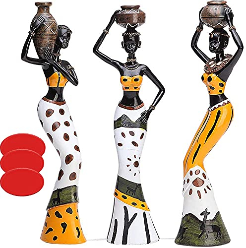 MonLiya Lot de 3 sculptures africaines, figurines pour femmes tribales et dame de collection - Décoration humaine - Décoration de maison - Figurines noires - Décoration de poupées - Cadeaux de maison
