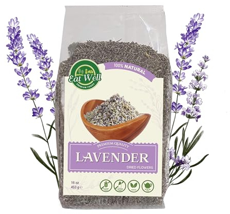 Eat Well Dried Lavender Flowers 16 oz, Bulk Size Lavender Petals for Lavender Tea, Edible Culinary Lavender for Baking and Cooking, Dry Lavender Flowers for Soaps, Lavender Buds for Home Fragrance