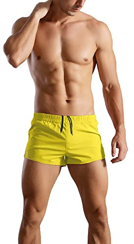 Hombres Gym Culturismo Entrenamiento Deportes Shorts Algodón Amarillo M
