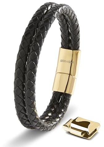 SERASAR Premium Lederarmband für Männer | Magnetverschluss aus Edelstahl in Schwarz, Silber & Gold | Inklusive Schmuckschachtel | Tolle Geschenkidee