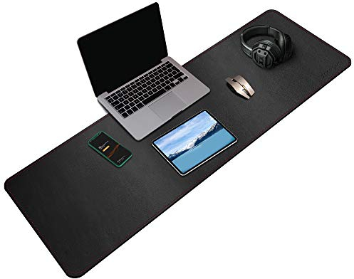 ZORESYN XXL Büromatte aus PU-Leder (120x40cm Schwarz) - Rutschhemmende Schreibtischunterlage wasserdicht, Mousepad für Homeoffice & Laptops, Tischschutz mit Premiumkanten