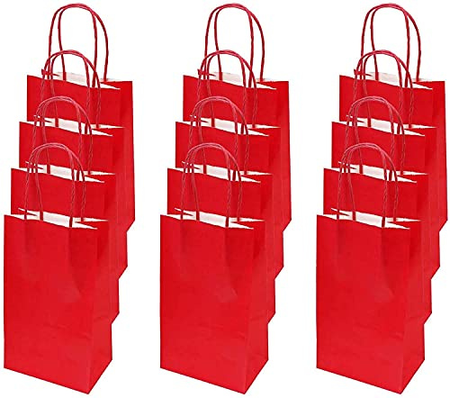 Flintronic Papiertüten aus Kraftpapier, 12 Stück Papiertüten mit Henkel, Geschenkverpackung, Tüten Eschenktüten, Gastgeschenke Tüten, Mitgebseltüten, Geschenktüten Set - Rot (10 * 19 * 25CM)