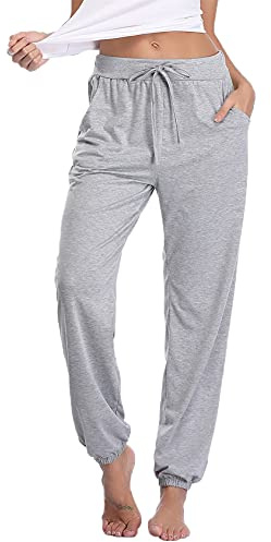 Nieery Pyjamasbyxor för kvinnor, ren bomullsbyxor med fickor, loungebyxor, lösa plusstorlek, träningsbyxor för sömn, yoga, löpning, jogging, S-XXL