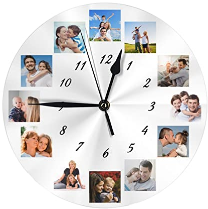 Personalisierte Foto Runde Wanduhr, Personalisierte Uhr mit Foto Text, Benutzerdefiniert Runde Wanduhren mit Foto zum Weihnachten Neujahr Jahrestag Jubiläum Geburtstag Dekorative Geschenk - 25cm