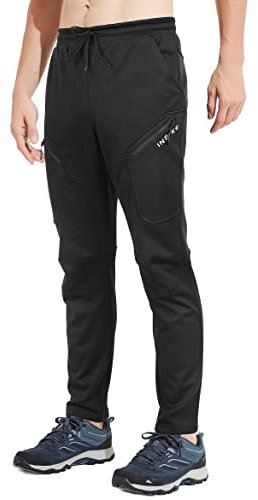 INBIKE Fahrradhose Laufhose Herren Lang Schwarz Radlermose MTB mit 4 Taschen Thermo Wasserdicht Winddicht Warm Kratzfest Multifunktion, L