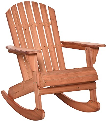 Outsunny Adirondack Gartenstuhl Schaukelstuhl Schaukelsessel Gartensessel Gartenmöbel Balkonstuhl Natur 77 x 94 x 97 cm