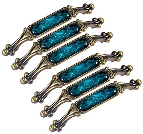 Set mit 6 luxuriösen Vintage-Türknaufen, Schubladenschränken, Kristall-Möbelgriffen für Schränke, Küchen- und Badezimmerschränke, Fensterläden usw. (Lochabstand 128 mm) (Farbe a Lochabstand 128 mm)