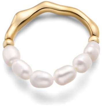 duahappy Adjustable Freshwater Pearl Rings with 16k Gold Plated Brass Stretch Pearl Rings Cute Jewelry Gifts for Women