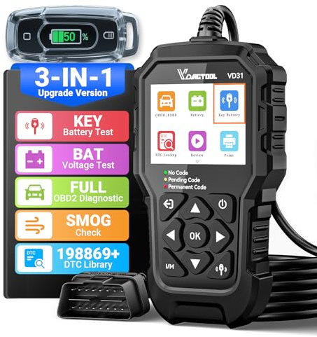 VDIAGTOOL VD31 3-in-1 OBD2 Scanner with Car Key Battery Tester & Car Battery Tester, Check Engine Code Reader, OBD2 Scanner Diagnostic Tool for Cars and Trucks, Car Code Reader for All Cars 1996+