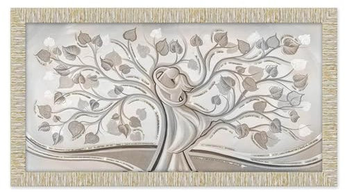 Lupia - Quadro Moderno con Cornice Bianca Oro, Stampa su Legno con Glitter, GIOVY Albero Abbraccio Mix, Tema Amore e Famiglia, per Soggiorno, Camera da Letto, Ufficio, 60x110 cm, Made in Italy