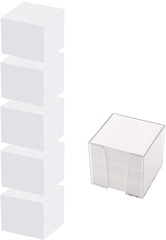 D.RECT Zettelbox Zettelkasten Kunststoff, 85x85x80mm circa700blatt, Weißgefüllt, 6 Stück Ersatzpapier (für Zettelbox)