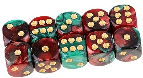 Yourandoll 10 STÜCKE Polyedrische Würfel D6 Würfel 16mm Acryl Dice Spielwürfel for DND RPG Brettspiel Kartenspiel (Rot Grün)