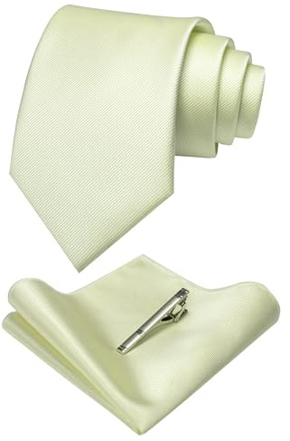 JEMYGINS Krawatte Herren Twill aus Seide und Krawattenklammern & Quadrat Pocket Set, Milchweiß, M