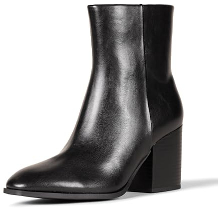 Amazon Essentials Women's Clean Stacked Heel Ankle Boots with Side Zipper, Memory Foam Insole, Flexible Non-Slip Outsole, Black, 11