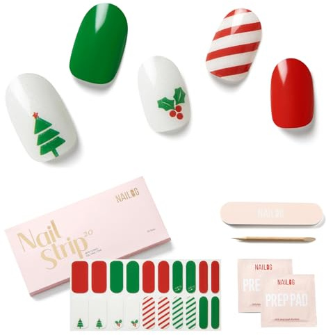 NAILOG Weihnachten Nagelfolie UV Härtend 20 Stück, Glänzendem UV Nagelfolie - Langanhaltend Nagelsticker Selbstklebend Gel-Nagelstreifen,Festive Fir