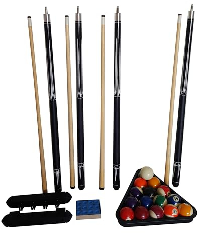 John West Billard Komplett Set - 4 Queues, 1 Satz Kugeln, Triangel, Kreide + Wandhalterung
