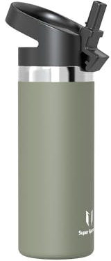 Super Sparrow Water Bottle Insulated - 500ml - Wide Mouth Metal Bottle - Wide Mouth SwivelSip Flask - BPA Free, Leak Proof - Ergonomic Straw Water Bottles for Work, Gym, Travel, Sports