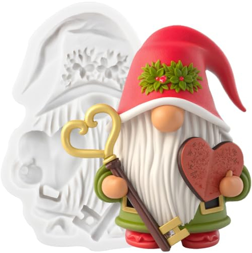 MINFEIDMS Christmas Gnomes Fondant Mould Silicone Cartoon Man Chocolate Mould for Christmas Cake Decorating Cupcake Topper Gum Paste Candy Polymer Clay