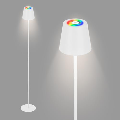 Briloner - Lampada da terra LED RGBW senza fili con touch, dimmerabile all'infinito, batteria ricaricabile e sorgente luminosa intercambiabile, altezza 133 cm, bianco