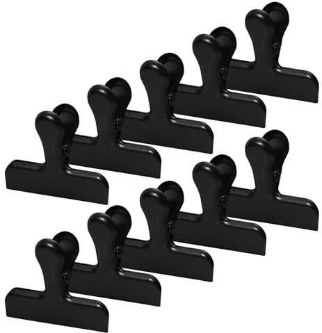 10 PCS Acier Inoxydable Clips Pince de fermeture pour sacs alimentaires et sacs Emballage alimentaire pour fermer et garder frais (77 mm) (Noir)