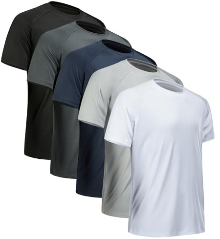 YOIOWVY Sport T-tröjor män 1/3/5/7-pack kortärmad män andningsaktiv funktionell skjorta snabbtorkande sportskjortor löpning gym skjortor, Svart, mörkgrå, marinblå, vit, ljusgrå, XL