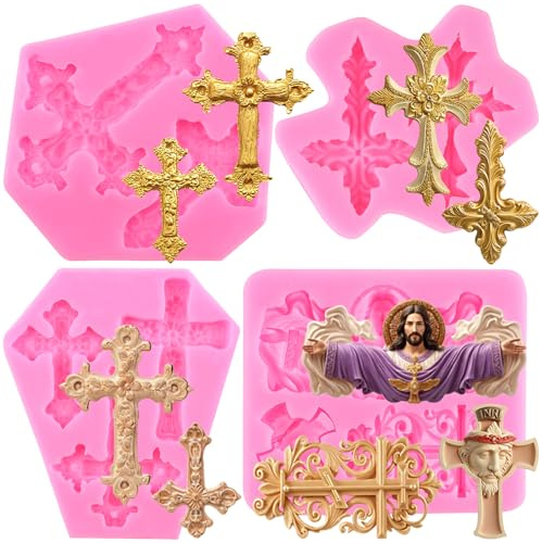 RFGHAC Kreuzformen Kreuz Silikonformen Taufe Kuchendekorationen Kreuz Kuchen Fondant Formen Für Taufe Partybedarf Kuchendekoration Schokolade Blütenpaste Süßigkeiten Polymer Clay 4er Set