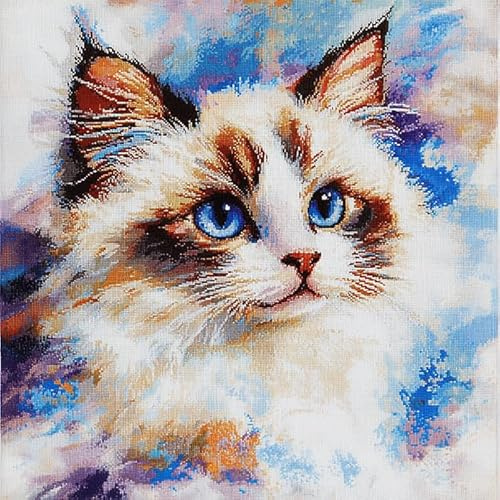 WallustrioaW Kit de Coussin avec Crochet à Loquet Animaux Mignons, Chat Siamois au Point Noué - Création de Tapis et Canvas 43x43cm