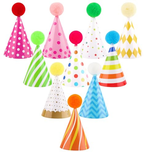Atiloy 10 PCS Colorful Mini Party Hats for Stuffed Animals Lovely Paper Cone Tiny Birthday Hats for Stuffed Animals Pets Baby, Accessories