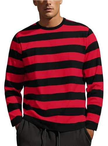 Herren Marine T-Shirt, gestreift, langärmlig, Rundhalsausschnitt, locker, fischerhemd, Langarmshirts, Ringelpulli Langarm, Longsleeve, Sommerliches Freizeitshirts Basic T-Shirt für Männer Geschenk