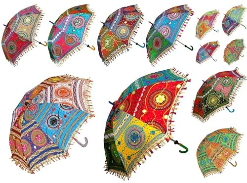 BML Indian Handmade Umbrella Traditional Rajasthani Indian Wedding Umbrella for Wedding Decoration, Bride Mehndi & Haldi Ceremony, Festival, Home & Event Decoration, Assorted Designs (Pack of 5)