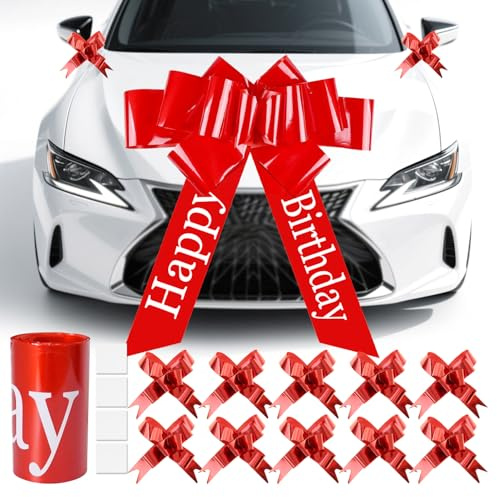 Große Geschenkschleife Autoschleife mit 10 Klein Burgunderroten Schleifen, Geburtstagsfeier Auto Geschenkschleife Große Dekoration, Geschenkschleife für Geburtstag, Hochzeit, Weihnachten Abschlusstag