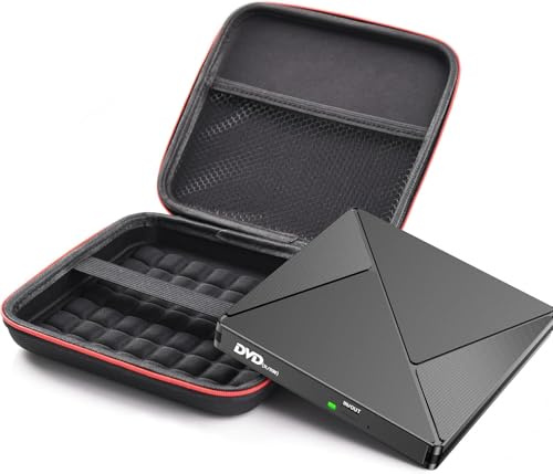 DVD Player for Laptop with Storage Bag, External CD Drive for Mac, USB 3.0 USB C Portable CD Burner External Disk Drive, DVD Reader Writer ROM Drive Compatible with Laptop Desktop Mac,Windows
