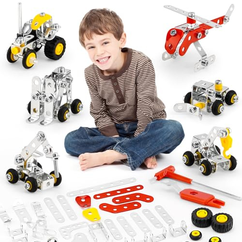 6 Mini Models for Kids Ages 8-12, 272pcs,Engineering Toys with Truck，Forklift，Excavator Car Building Kit and so on, Compatible with Metal Building Model Sets,Assembly Toys Gifts for Boys & Girls